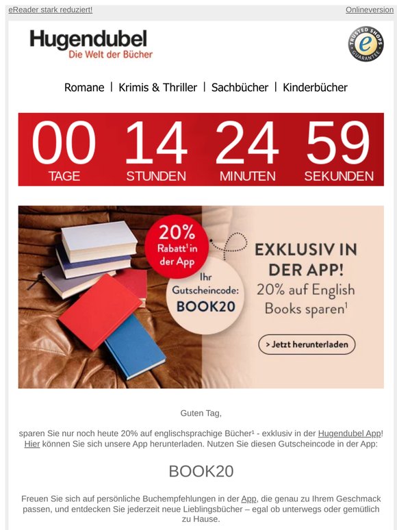 Letzter Tag: 20% auf englischsprachige Bücher in der App! 🤩