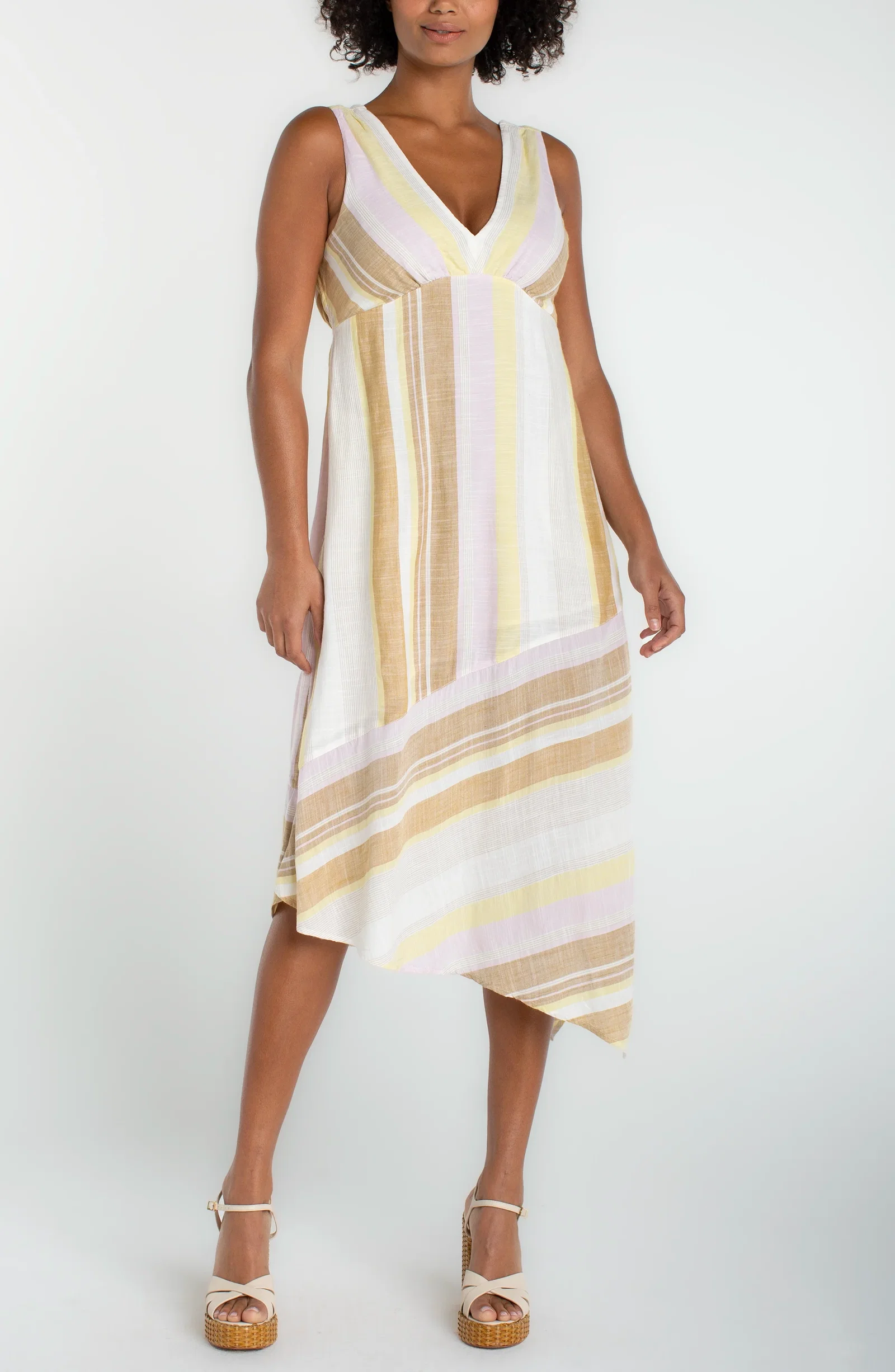 Image of SLEEVELESS V-NECK HANDKERCHIEF DRESS