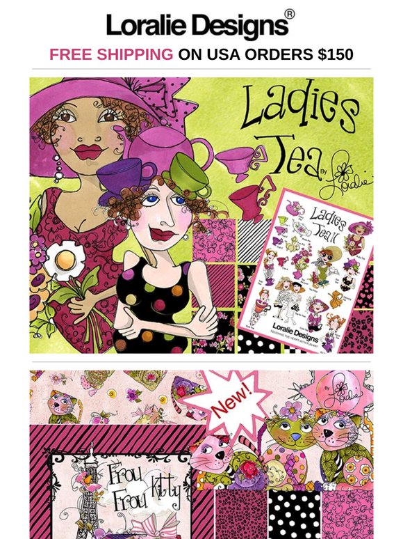 Ladies Tea Fabric and Embroidery by Loralie 🫖