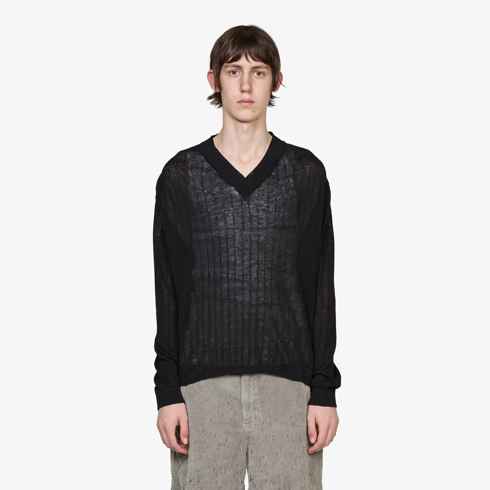 Image of V-Neck Pullover Black Rib