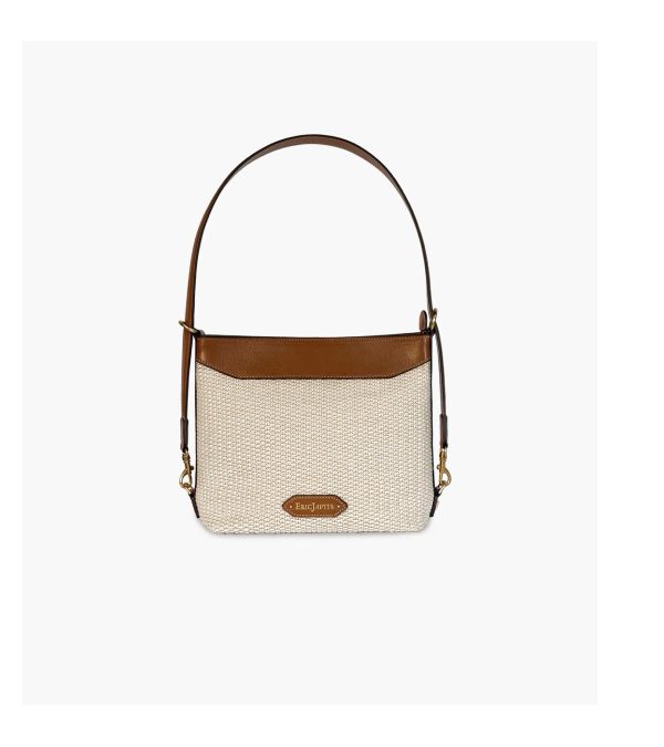 A stylish beige and brown handbag with a shoulder strap.