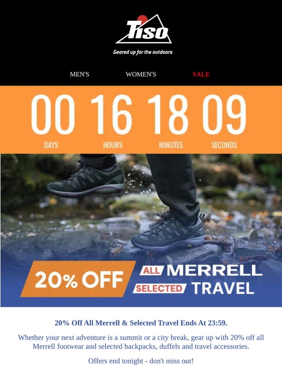 LAST CHANCE: 20% Off Merrell & Selected Travel