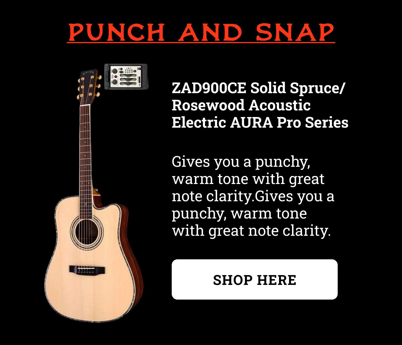 ZAD900CE Solid Spruce/Rosewood Acoustic Electric AURA Pro Series