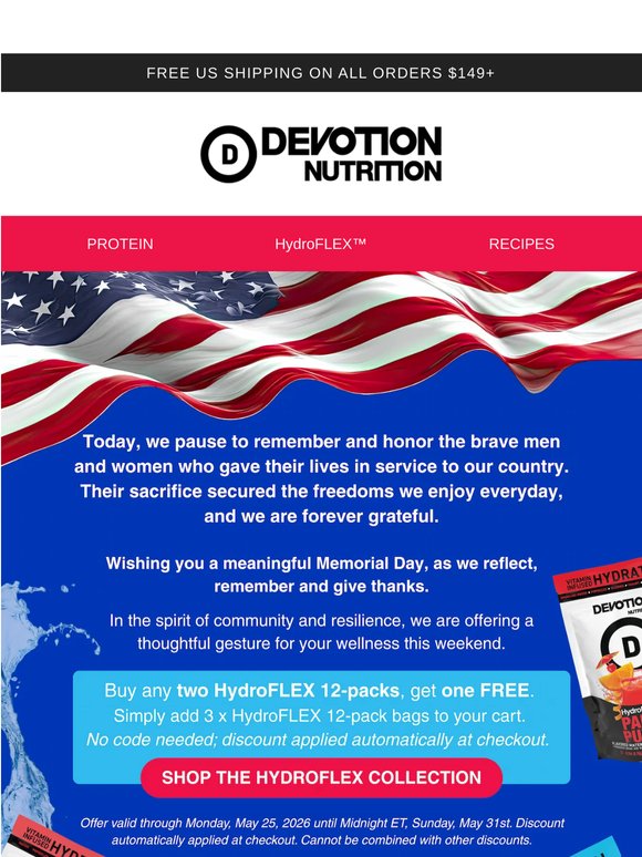 Memorial Day Weekend: Buy 2 HydroFLEX 12-Packs, Get 1 FREE 🇺🇸