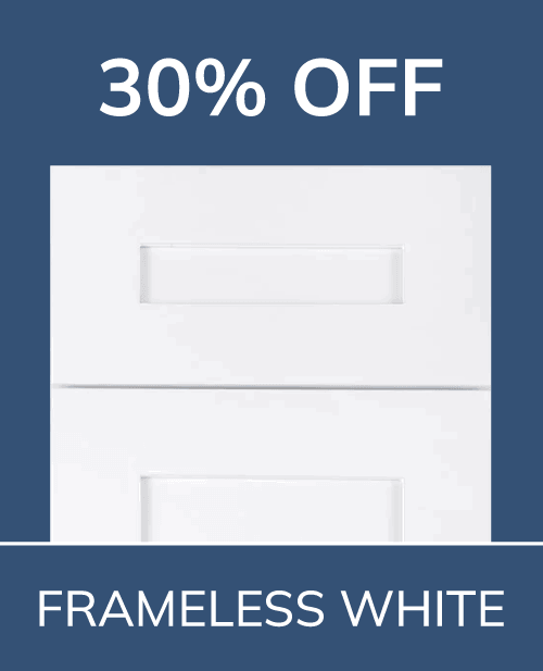30% off on frameless white cabinet doors.