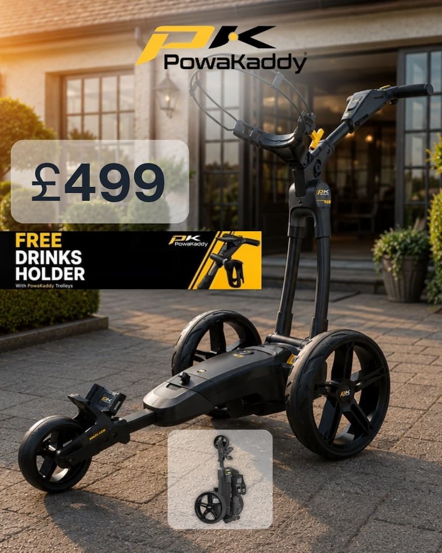 Powakaddy 2026 FX1 Electric Lightweight Fold Up 18 Hole Golf Trolley