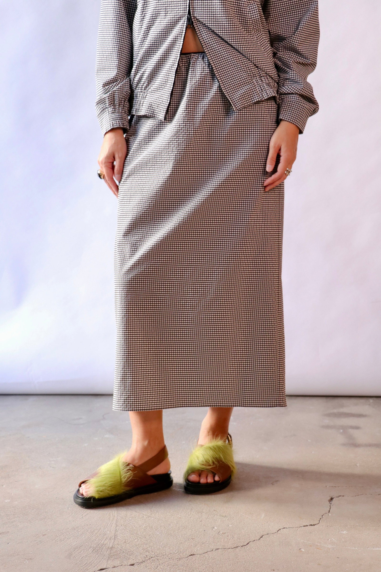 Tibi Tech Gingham Slip Skirt in Black/White