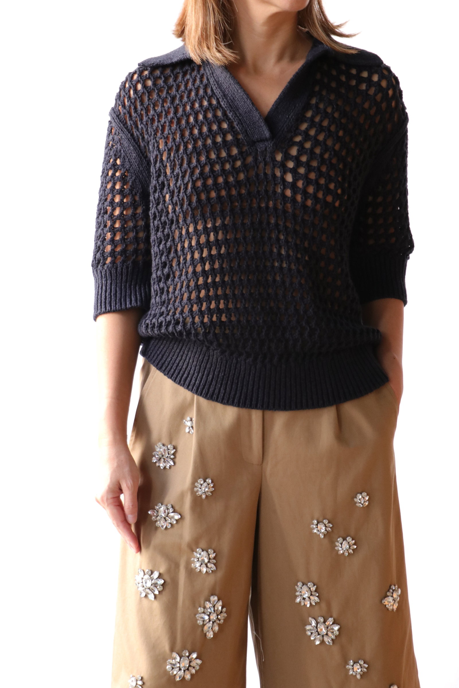 TWP Unspoken Truth Polo Sweater in Linen Silk