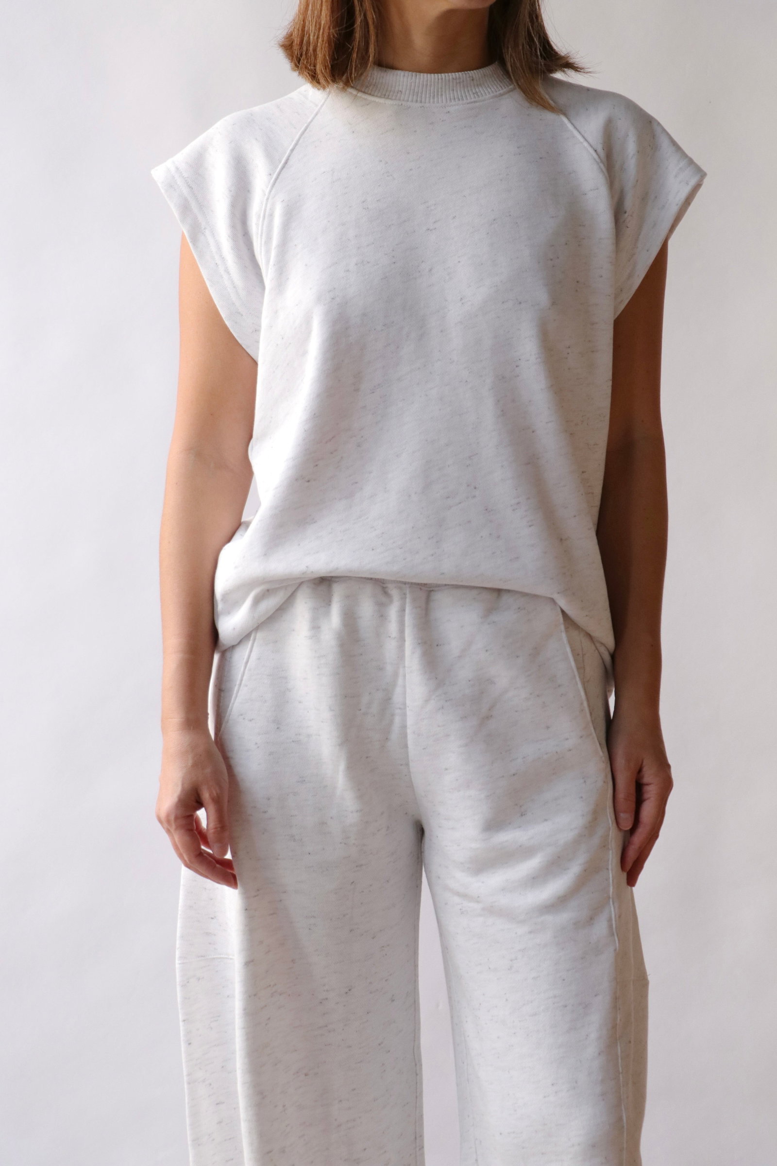 Tibi Spring Tweedy Sweatshirting Sleeveless Top in White Multi