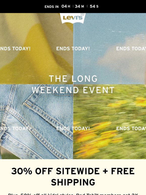 Ends today! 30% off sitewide + free shipping