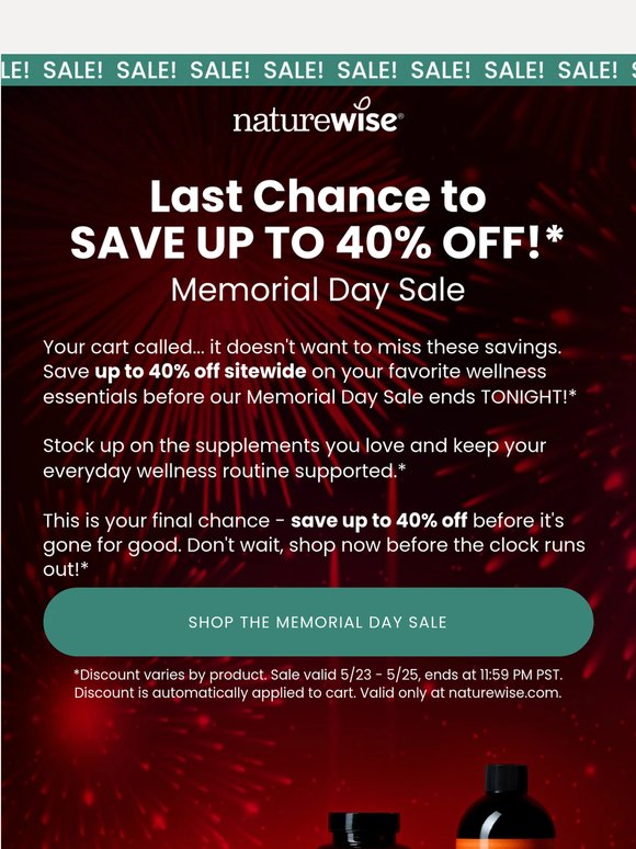 Ends Tonight: Up to 40% Off Sitewide* 🚨