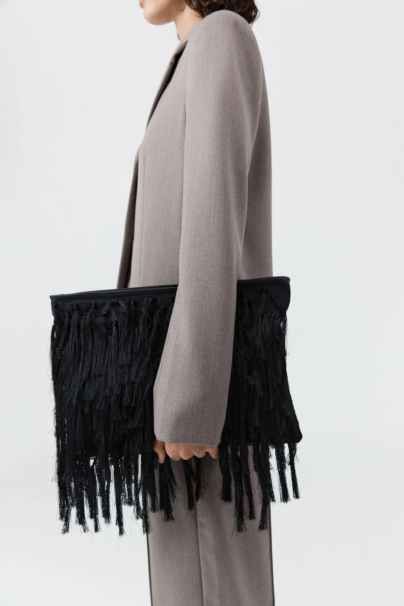 Image of Tassel Oversized Clutch - Black