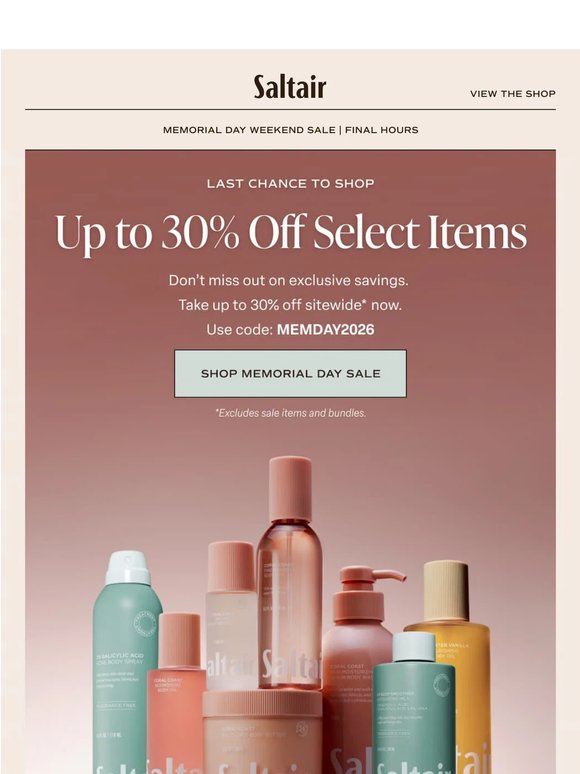 Sale Final Hours: 15-30% Off Sitewide
