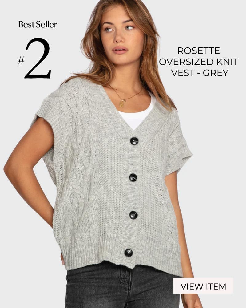 Rosette Oversized Knitted Vest - Grey