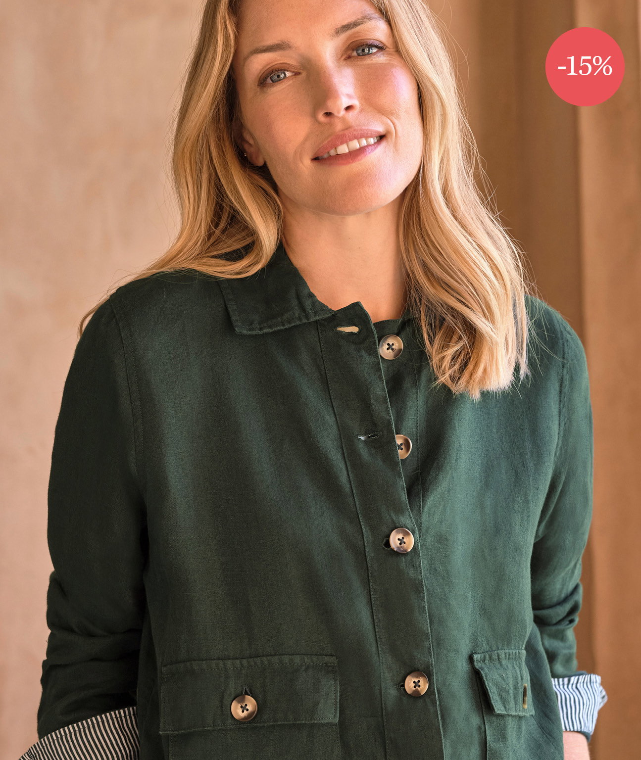 Veste légère en lin à col - Femme - 100 % lin
