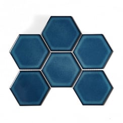 Hexagon Gloss Blue (9.5cm x 9.5cm) 25.6cm x 19.7cm Wall Mosaic