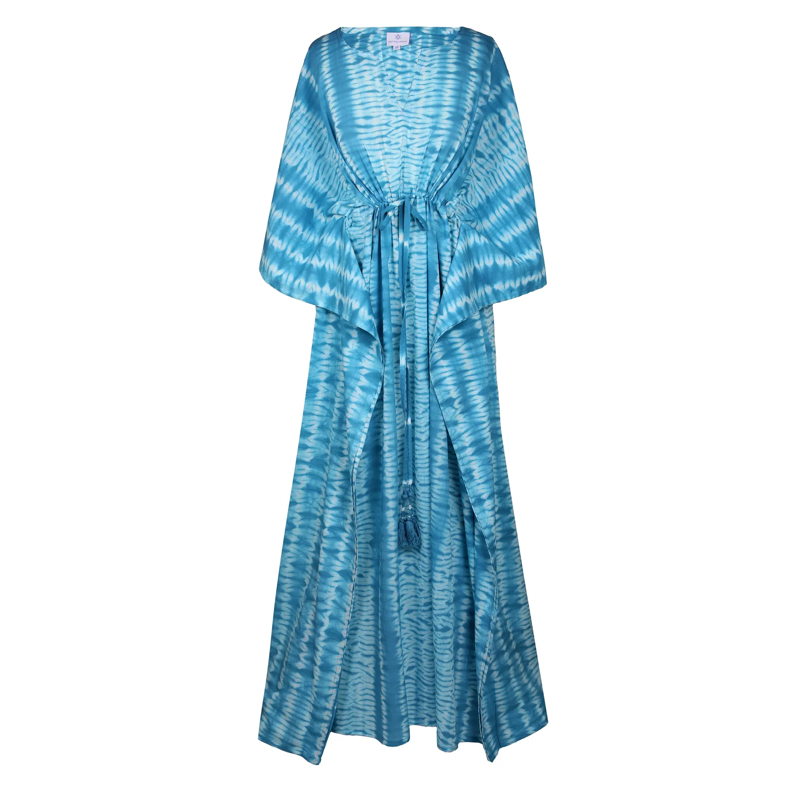Image of Corfu Teal Needle Shibori Maxi Kaftan Dress