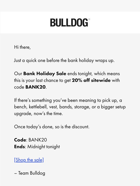 Last chance for 20% off