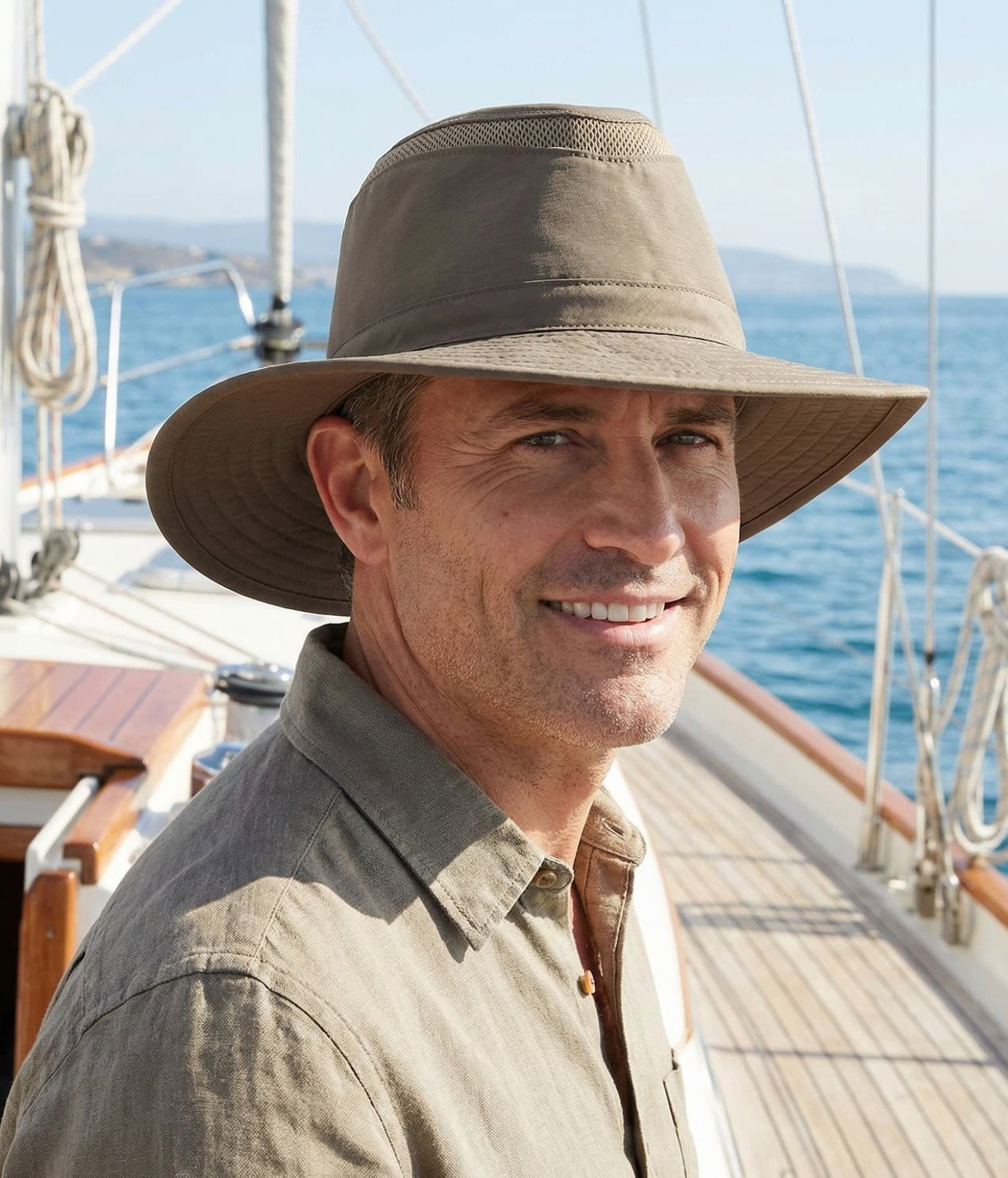 Man wearing a hat on a boat