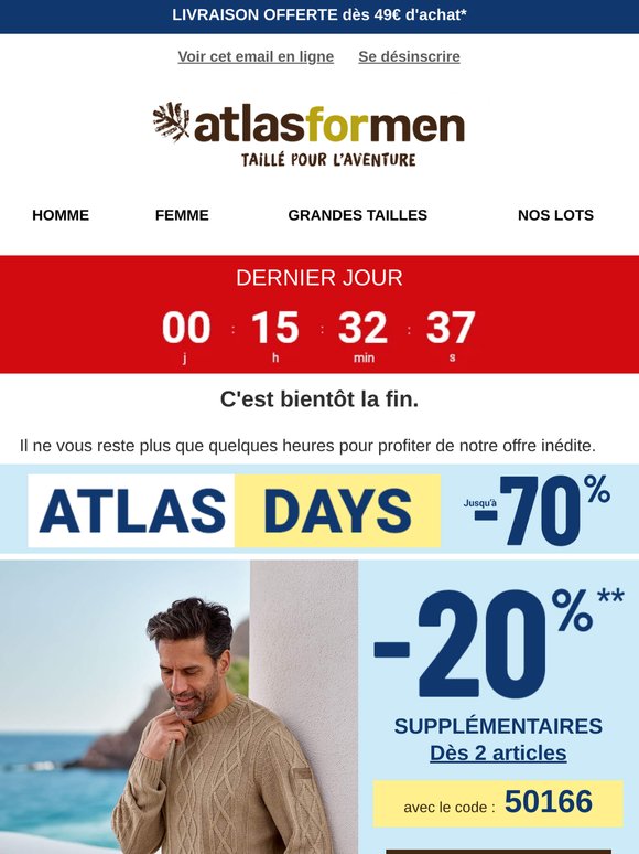 Dernier jour des Atlas Days 🚨 -20% supp aujourd'hui