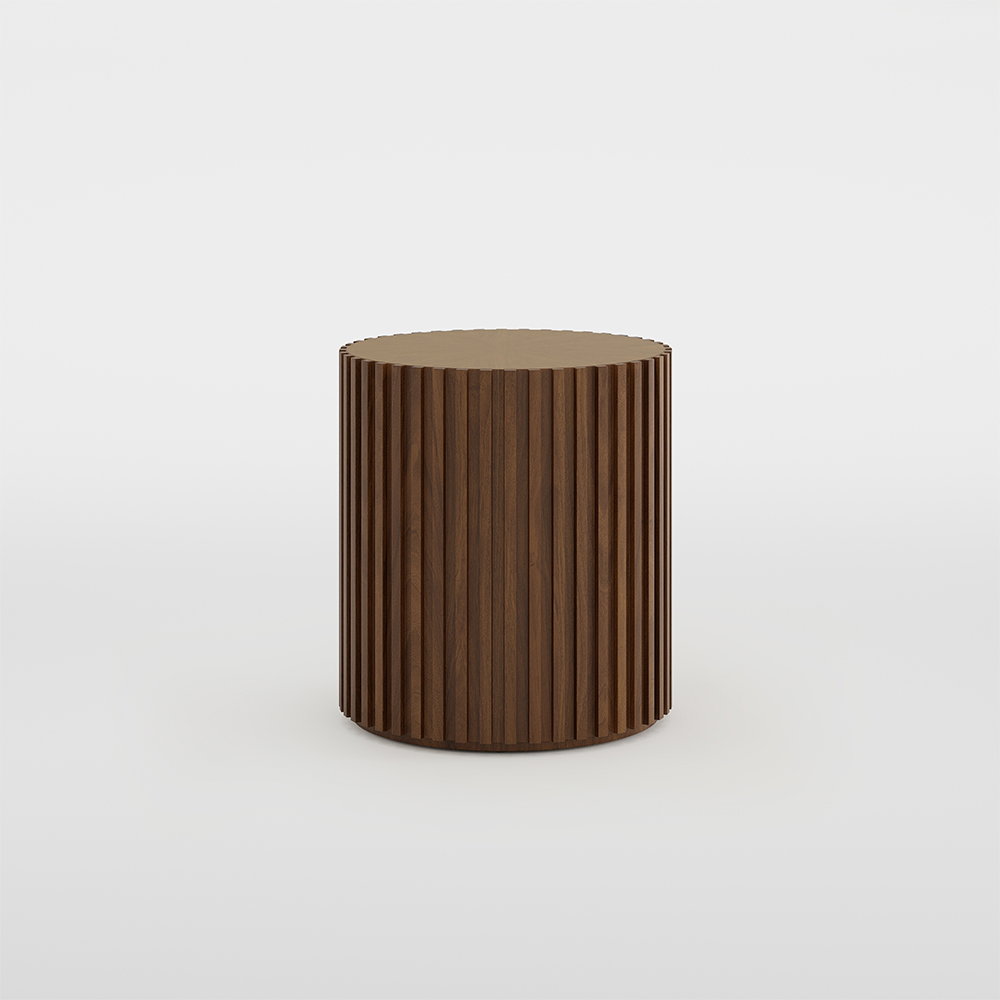 Image of Mid-century Modern Round Coffee Table, Minimalist Wood Coffee Table, Walnut Color, Fluted, Fully Assembly, 20.08