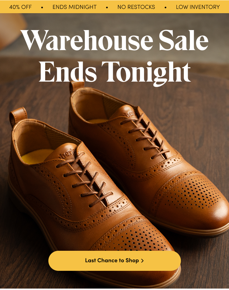Warehouse Sale Ends Tonight. Last Chance to Shop