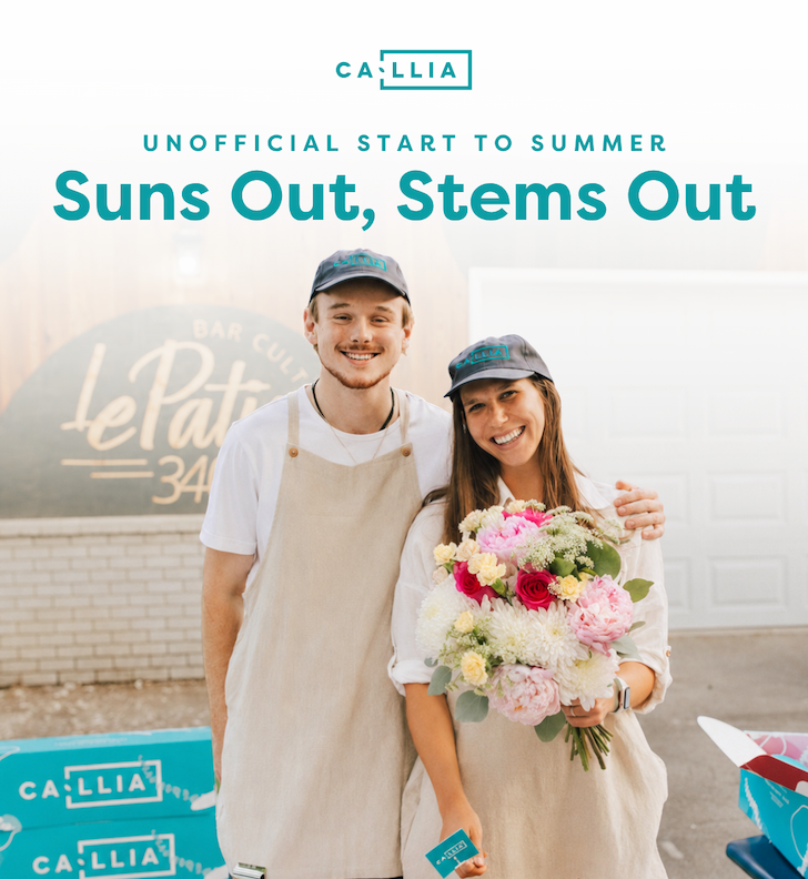 Two Callia team members with a Callia bouquet