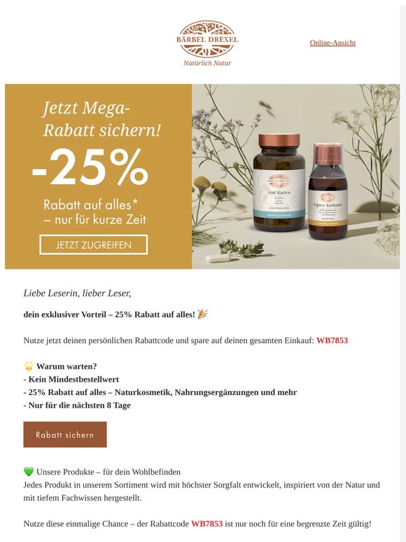25% Rabatt auf deinen Einkauf
