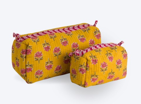 Ladies Set of 2 Quilted Cotton Wash Bags