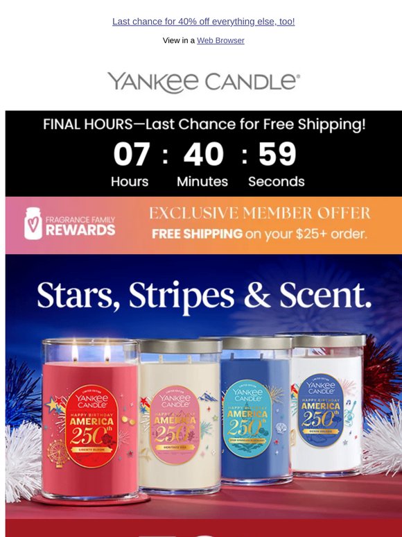 FINAL HOURS: Free Shipping & 50% off Candles