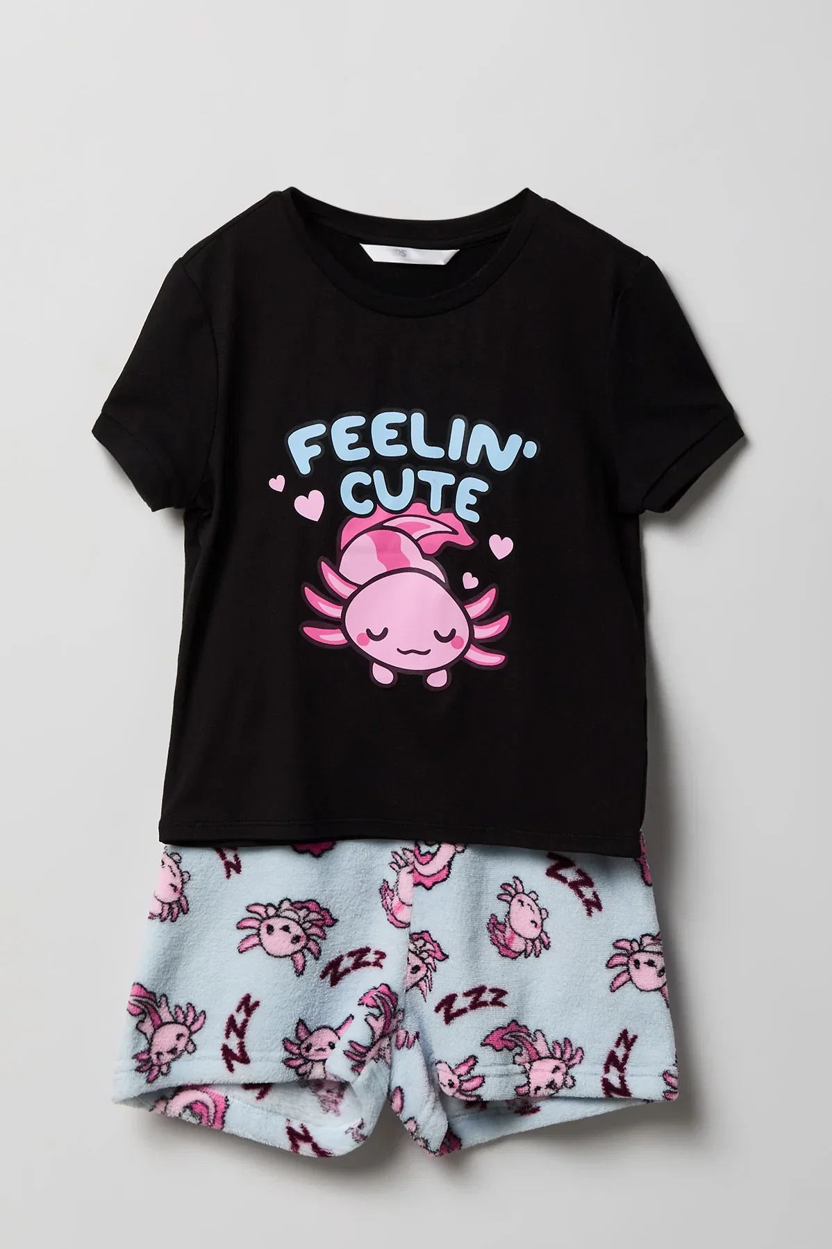Image of Girls Graphic T-Shirt & Plush Short Pajama Set