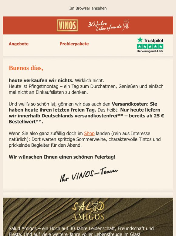 Heute verkaufen wir nichts – auch die Versandkosten haben einen letzten Tag frei.