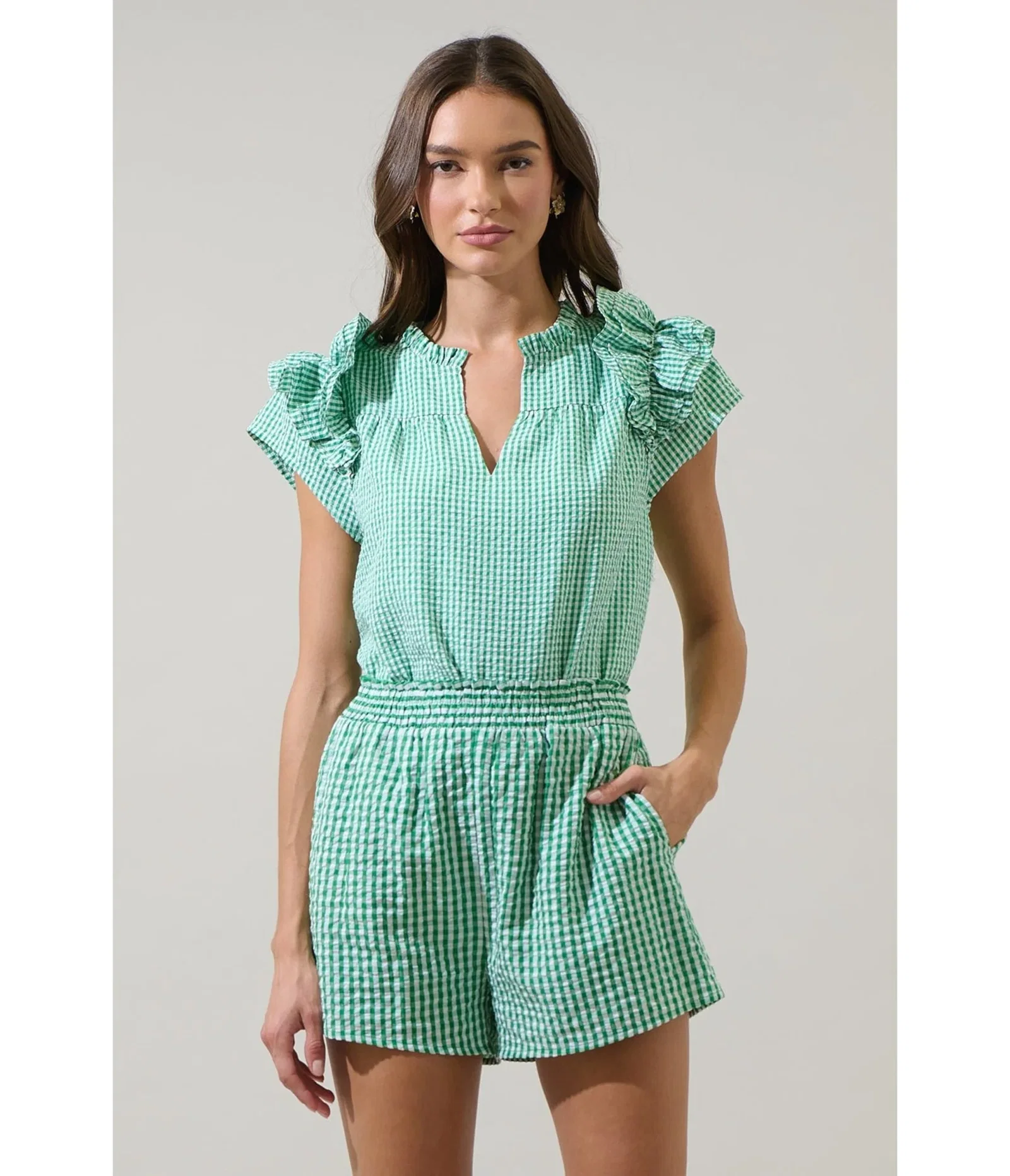 Image of Green Gingham Ruffle Tamara Top