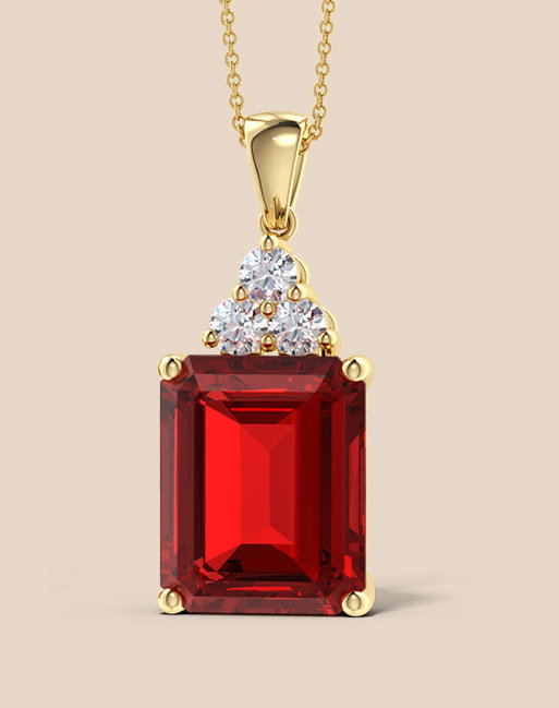 Lab Ruby Pendant With Diamonds Trio