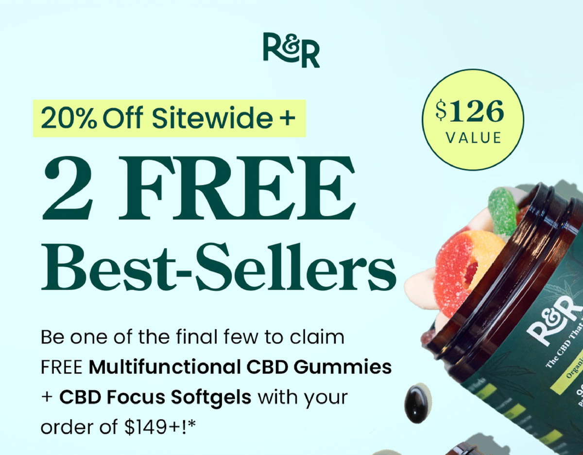 20% Off Sitewide + 2 FREE Best-Sellers. $126 Value. Be one of the final few to claim FREE Multifunctional CBD Gummies + CBD Focus Softgels with your order of $149+!*
