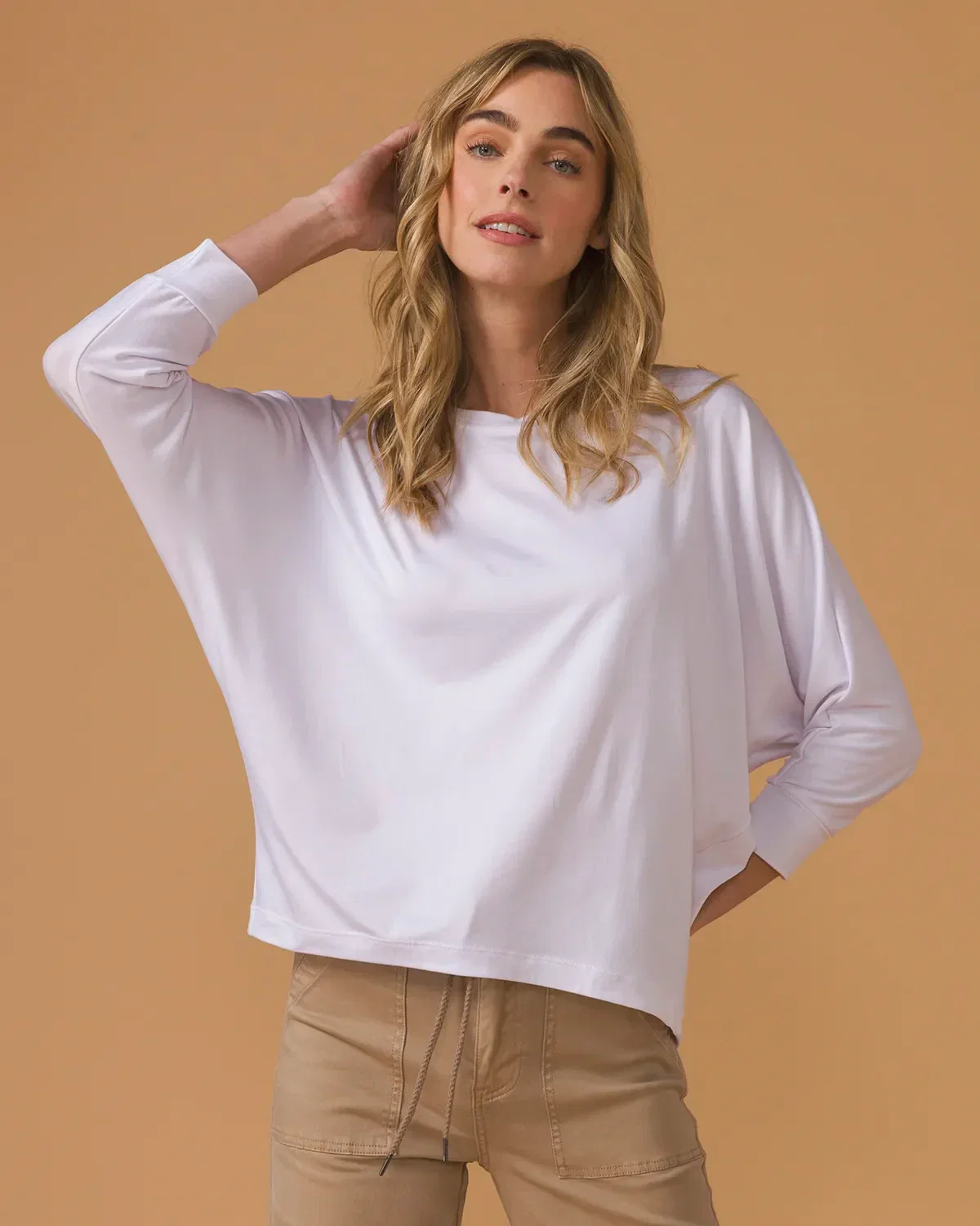 Image of Everyday Ease White Dolman Sleeve Crew