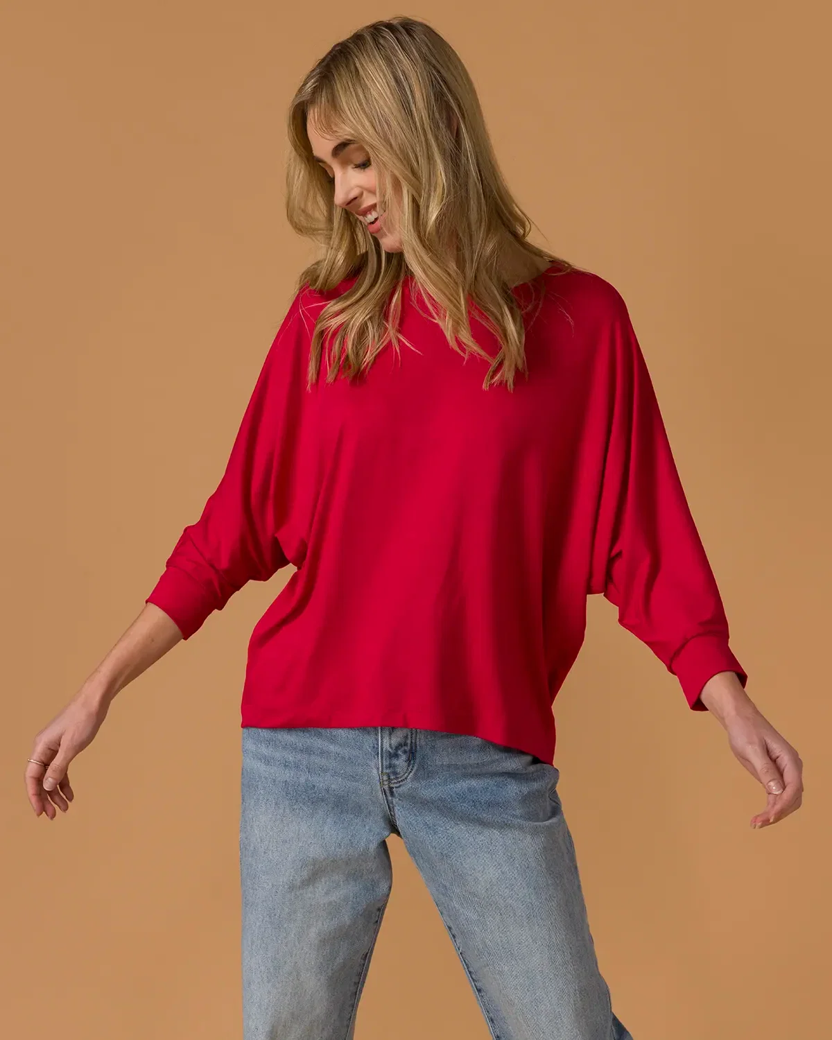 Image of Everyday Ease Red Dolman Sleeve Crew