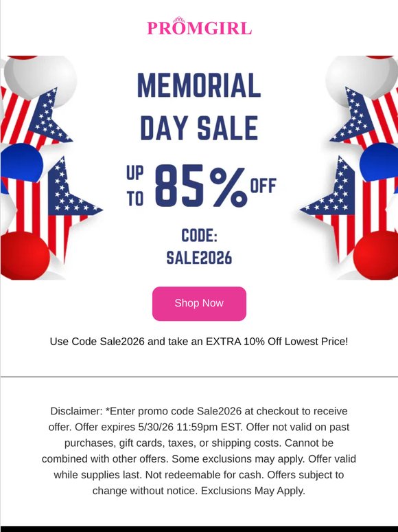 No FOMO- Memorial Day Sale - Up to 85% Off!