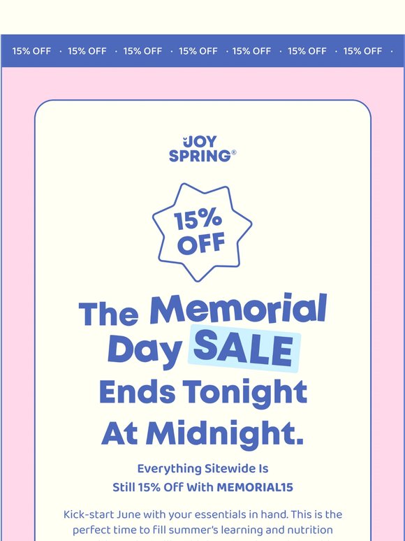 Final hours: 15% off the whole store