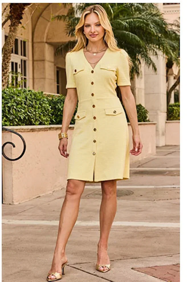 Lemon Yellow Boucle Fit & Flare Dress