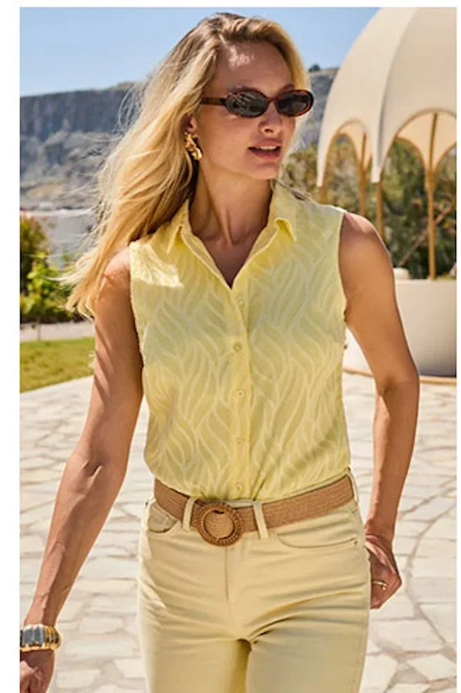 Lemon Yellow Textured Sleeveless Shirt