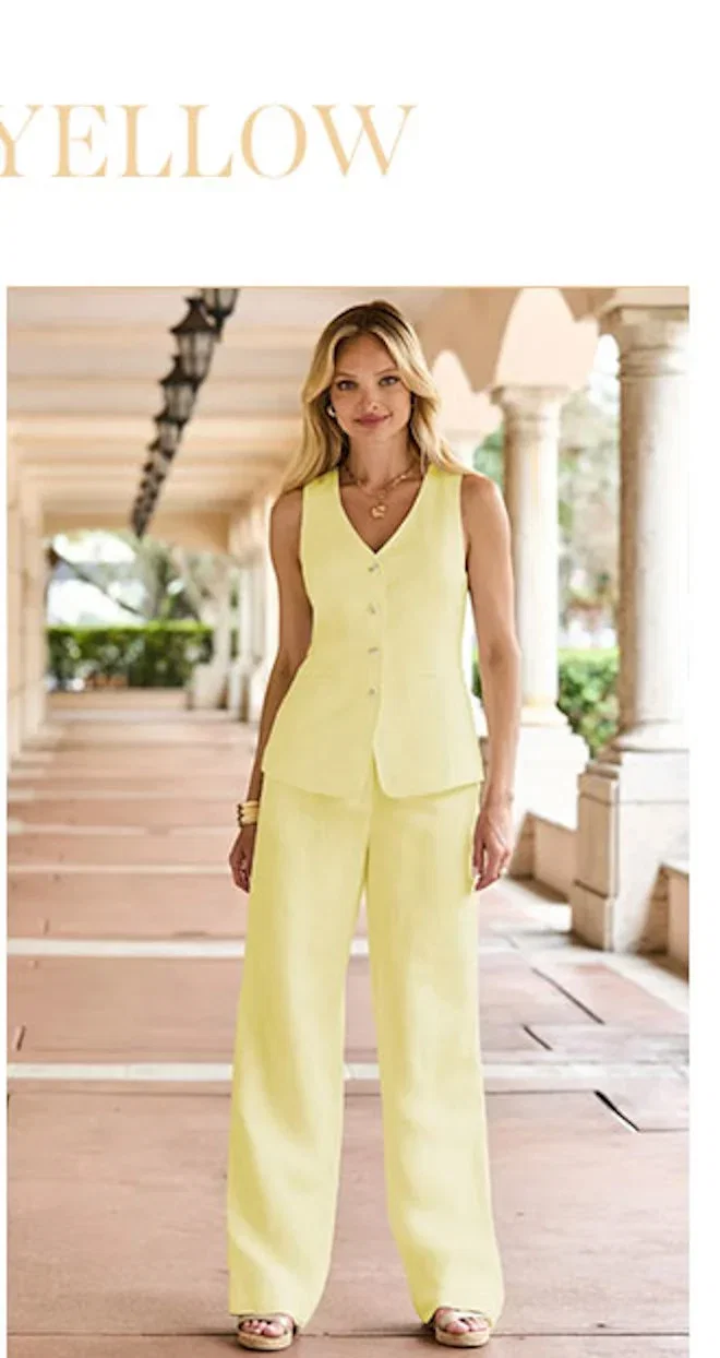 Lemon Yellow Linen Blend Longline Waistcoat