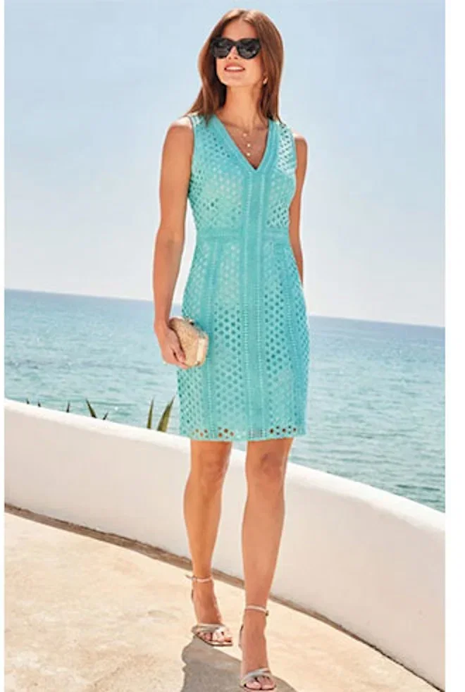 Aqua Blue Lace Shift Dress