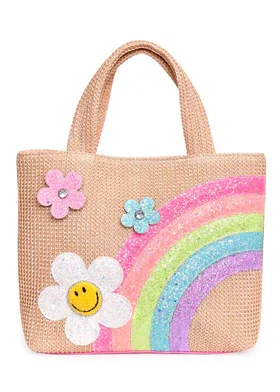 Rainbow Daisy Straw Mini Tote Bag
