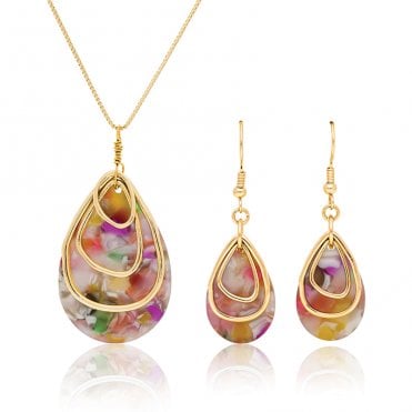 Tear-drop Confetti Necklace with Gold-plated Loops