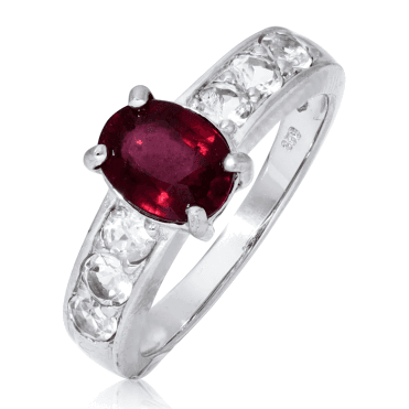 Silver 11/2ct Ruby & White Topaz Ring