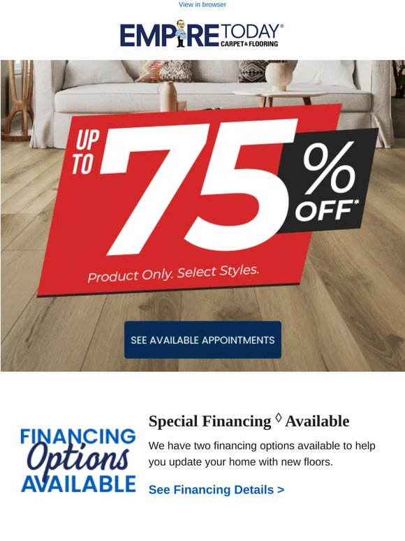 Valued Customer, Final Days: Up To 75% Off* Carpet & Flooring