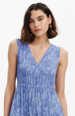 Stacey Blue Paisley Sleeveless Tiered Midi Dress