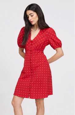 Ensley Red Polka Dot Button Through Short Dress