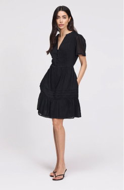 Dakota Black Cotton Lace Tiered Short Dress